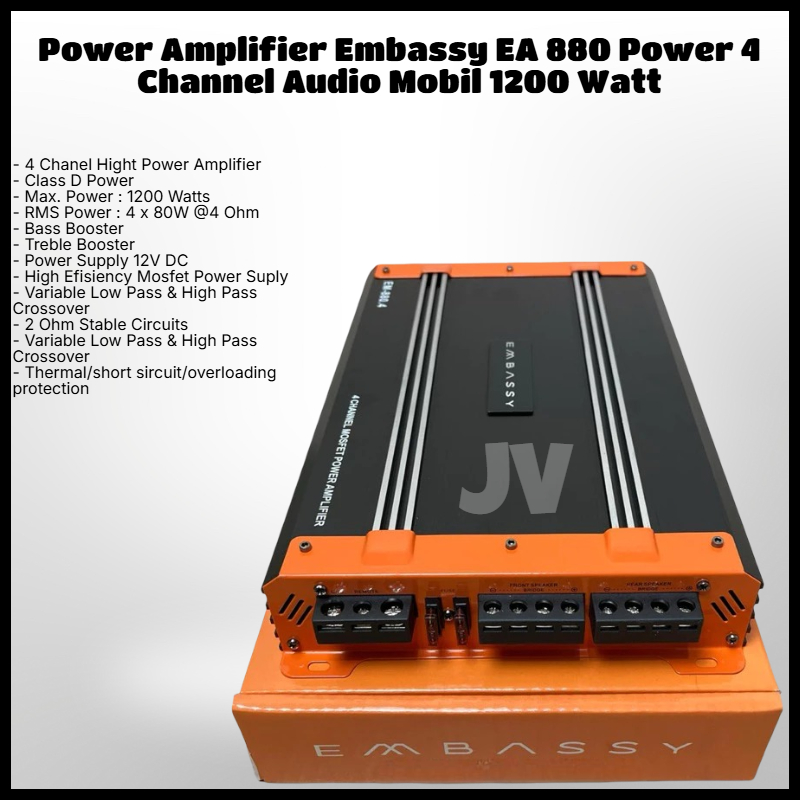 Power Amplifier Embassy EA 880 Power 4 Channel Audio Mobil 1200 Watt