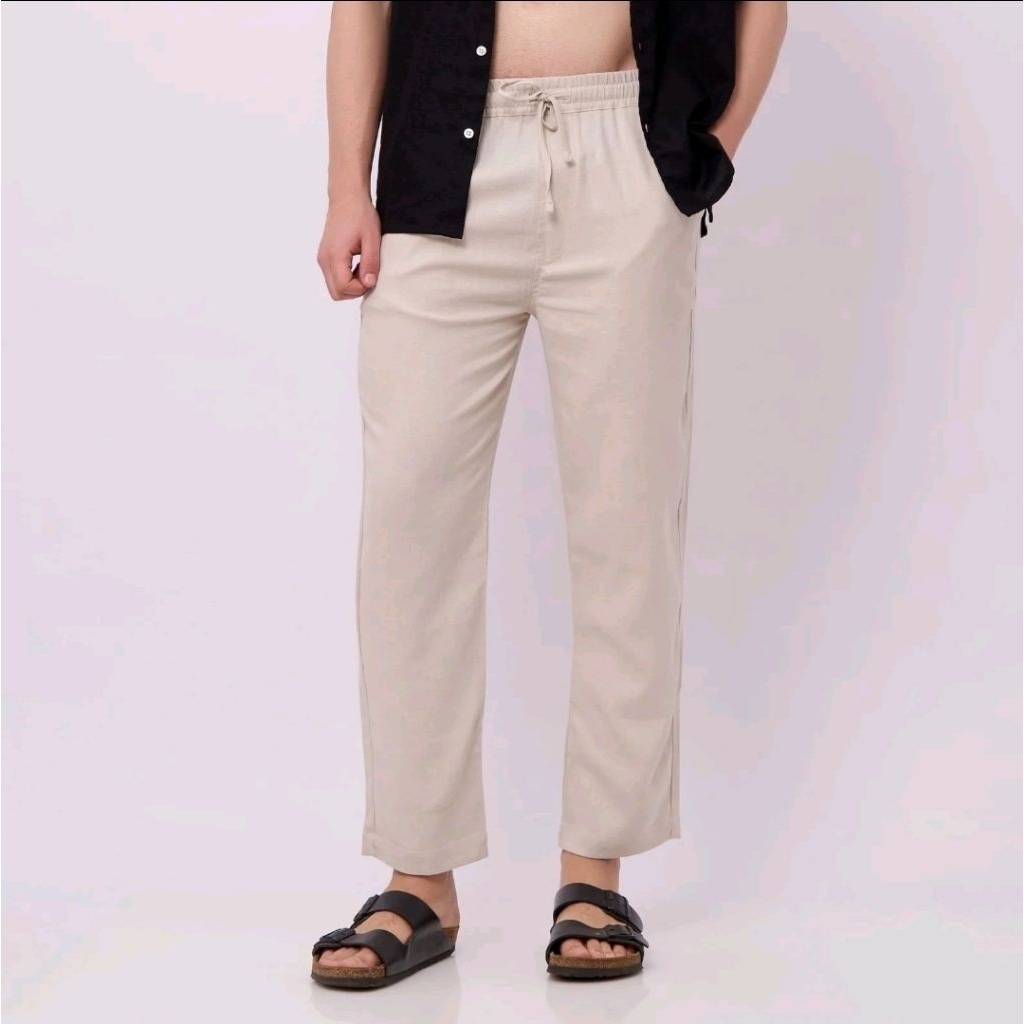 LINEN.ELITE Celana Panjang Pria Linen Model Fit Celana Linen Pria Casual Santai