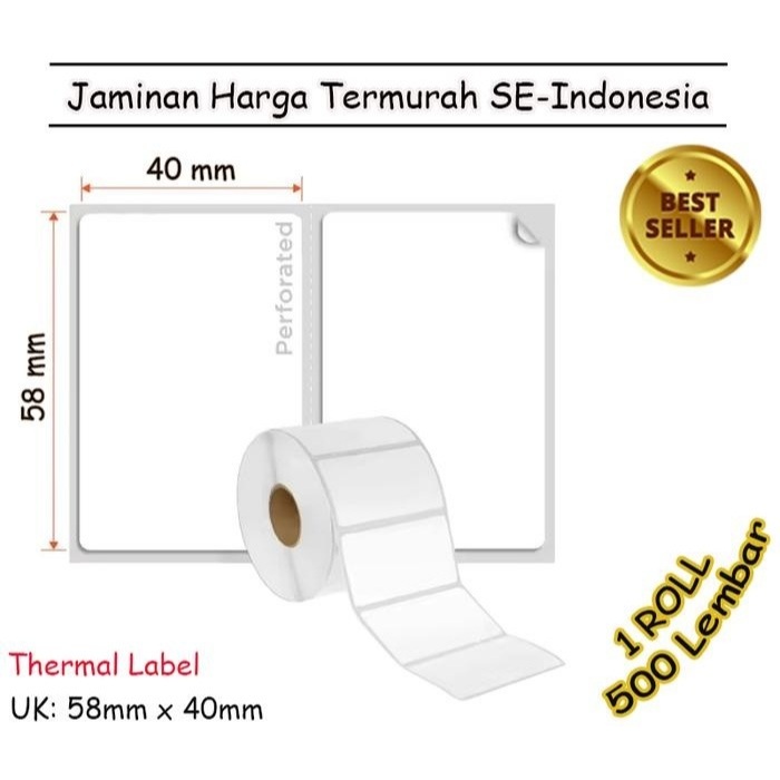 

LABEL THERMAL [58 x 40] KERTAS STIKER BARCODE 58x40 mm (500 Pcs)