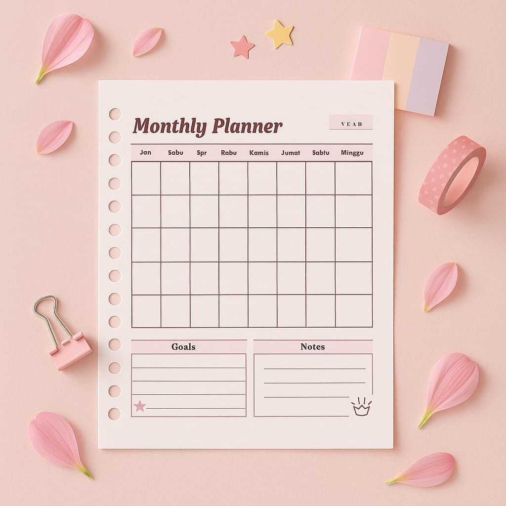 

Monthly Planner A5 Loose Leaf – Refill Planner Bulanan Full Colour Isi 10 Lembar