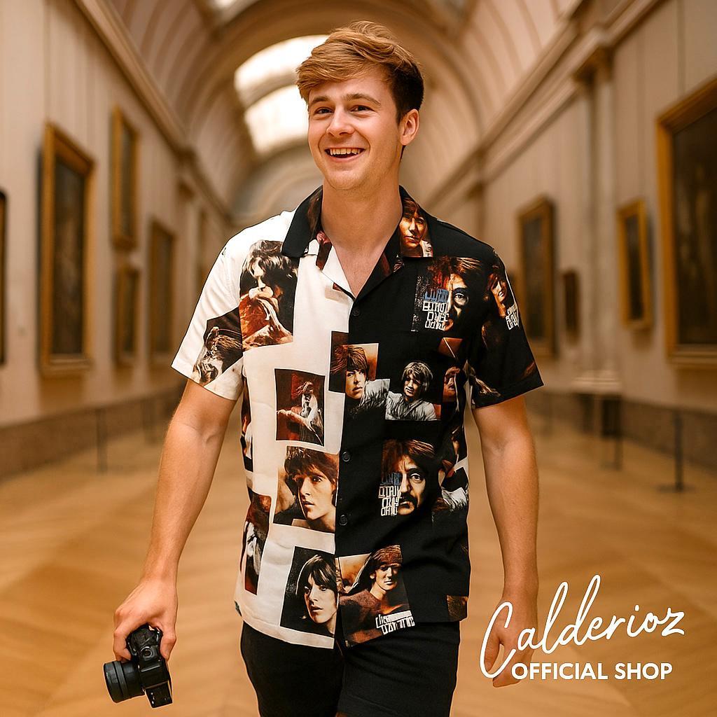 Calderioz - Kemeja Hawai Tropis Kombinasi John Lennon Lengan Pendek Pria Wanita Outfit Nongkrong