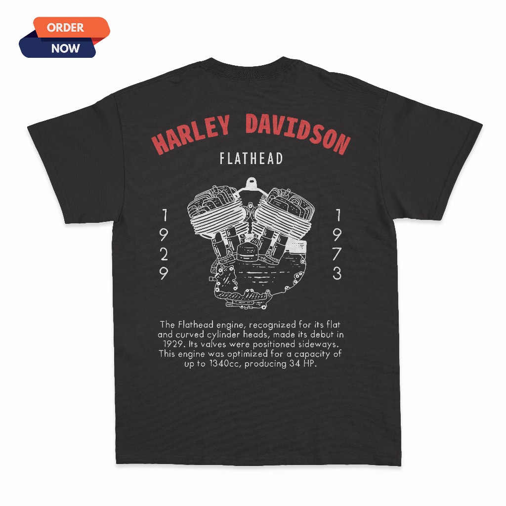 KAOS HARLEY DAVIDSON FLATHEAD VINTAGE PRIA WANITA PREMIUM COTTON