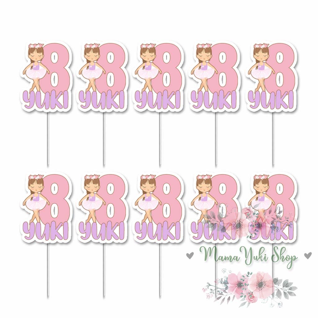 Topper Cake Cupcake Costum NAMA UMUR BALET BALERINA CUPCAKE