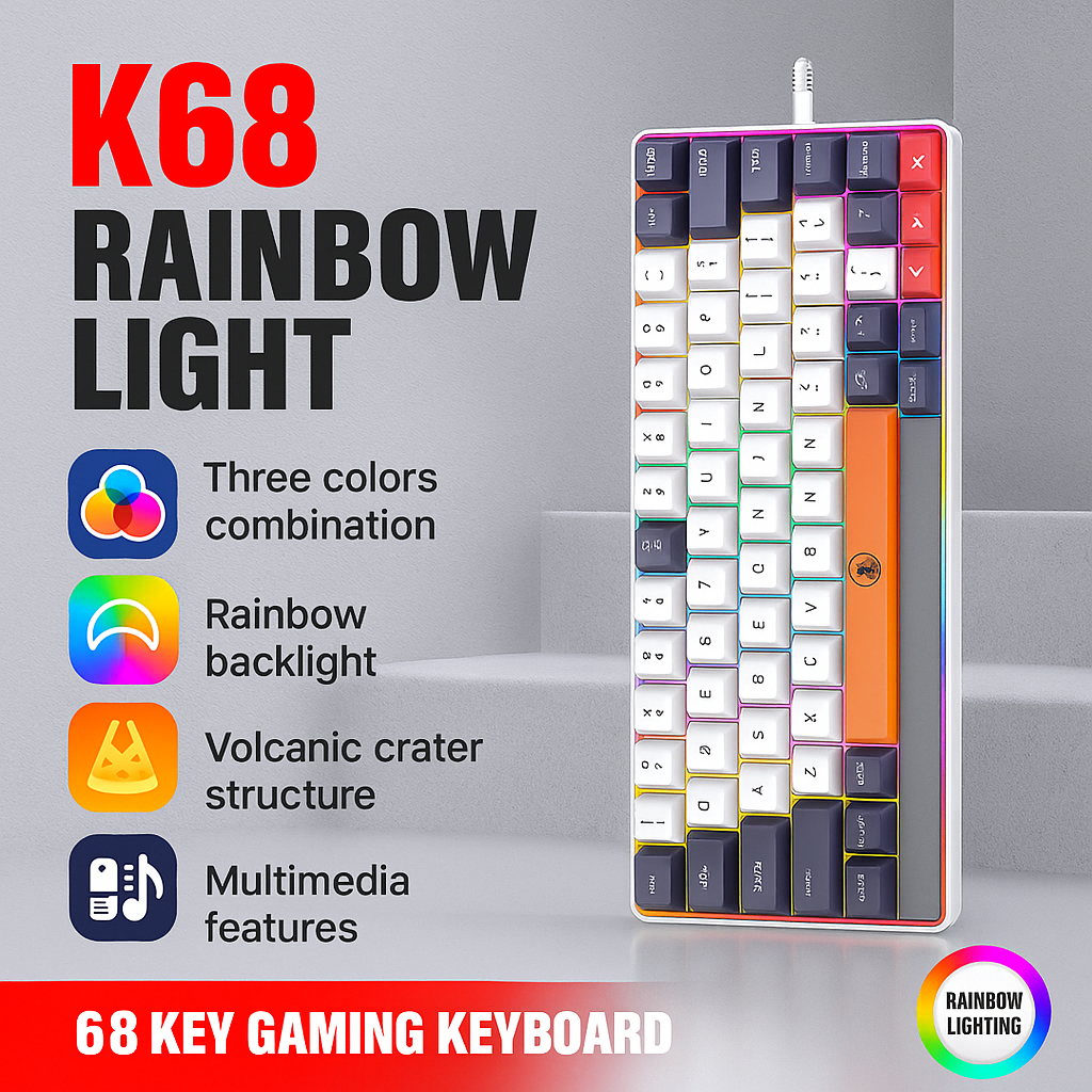 K68 Mechanical Gaming Keyboard Wired K-68 Gaming Keyboard Standart Edition Dengan Lampu RGB Keyboard