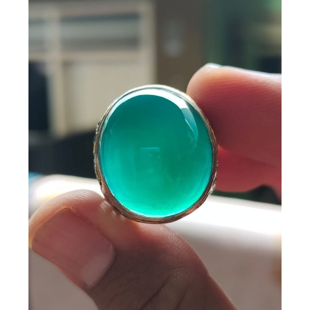 Batu bacan gulau istimewa TOP color ring perak krancang mewah