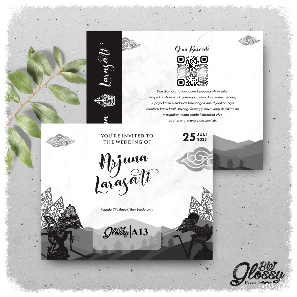Undangan Pernikahan Mewah Elegan Glossy BW - Cetak Undangan Nikah Hitam Putih Murah Free Foto