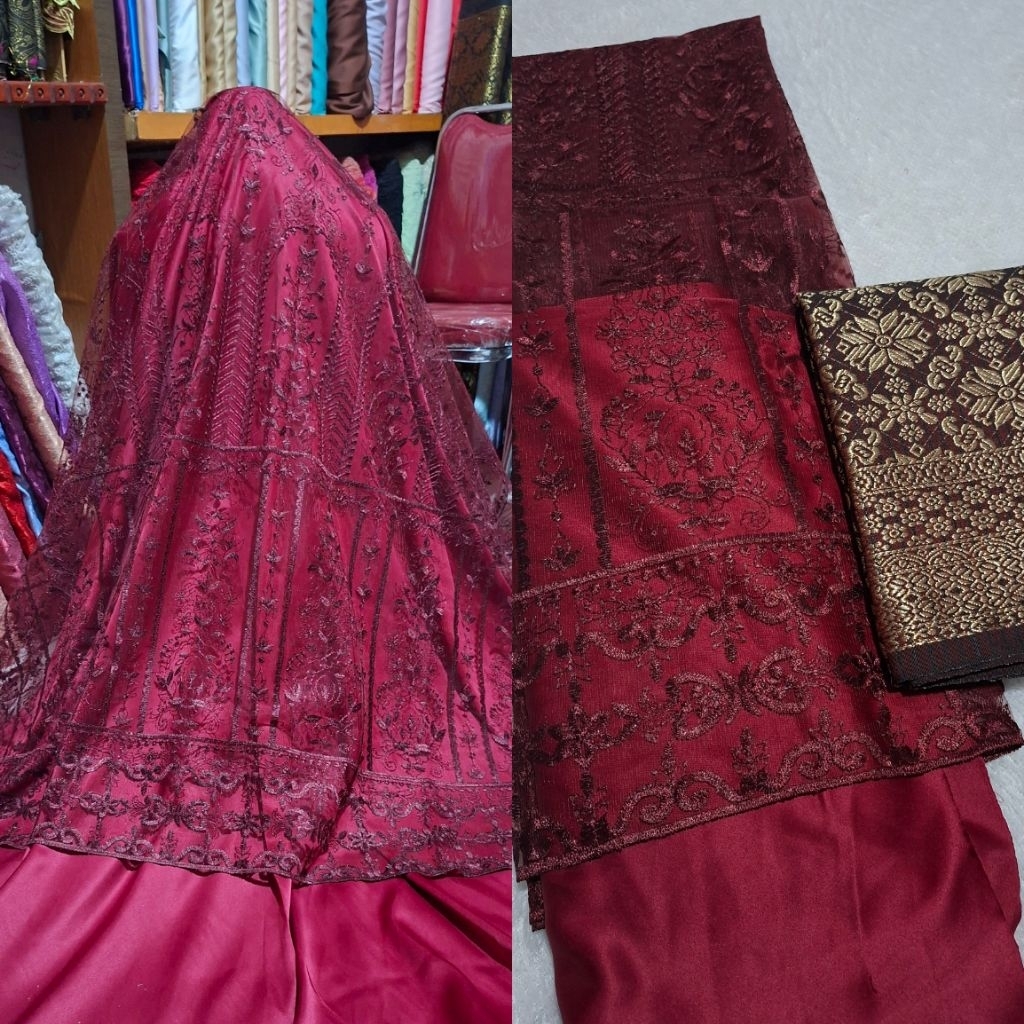 Promo Paket Bridesmaid Kebaya❗️Set Kebaya tile + satin Bahan bridesmaids kebaya Warna Maroon Bakal K