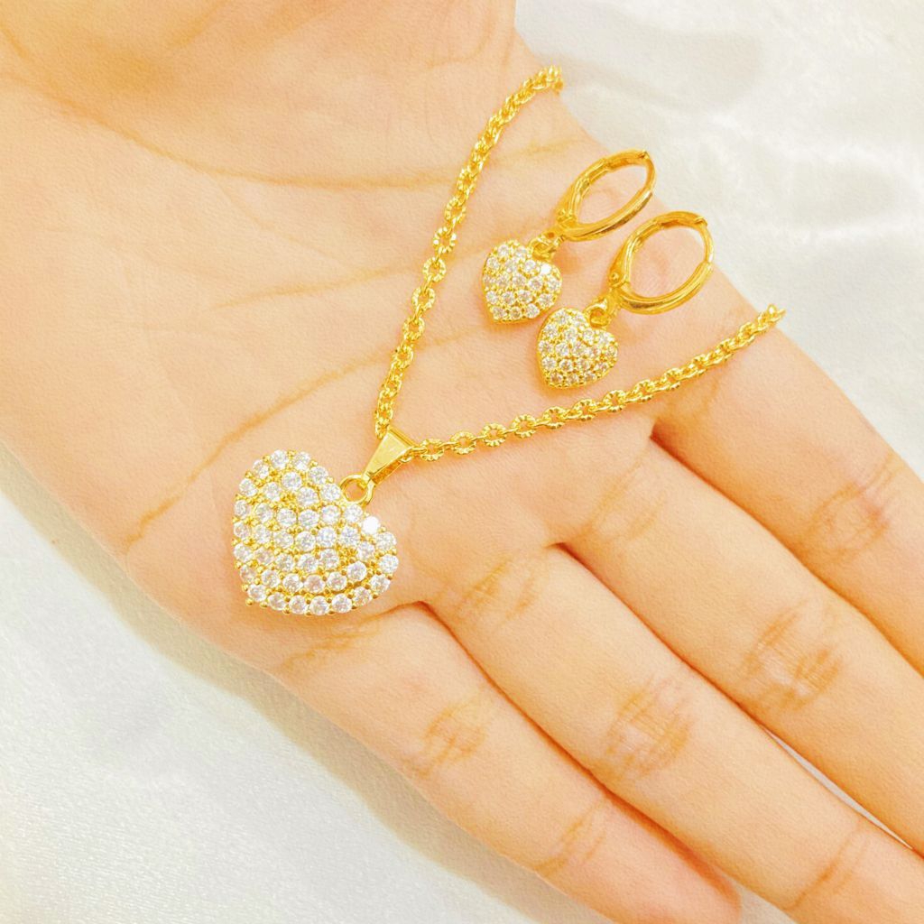 kalung nuri ukir lontin love & anting love bahan tktanium asli