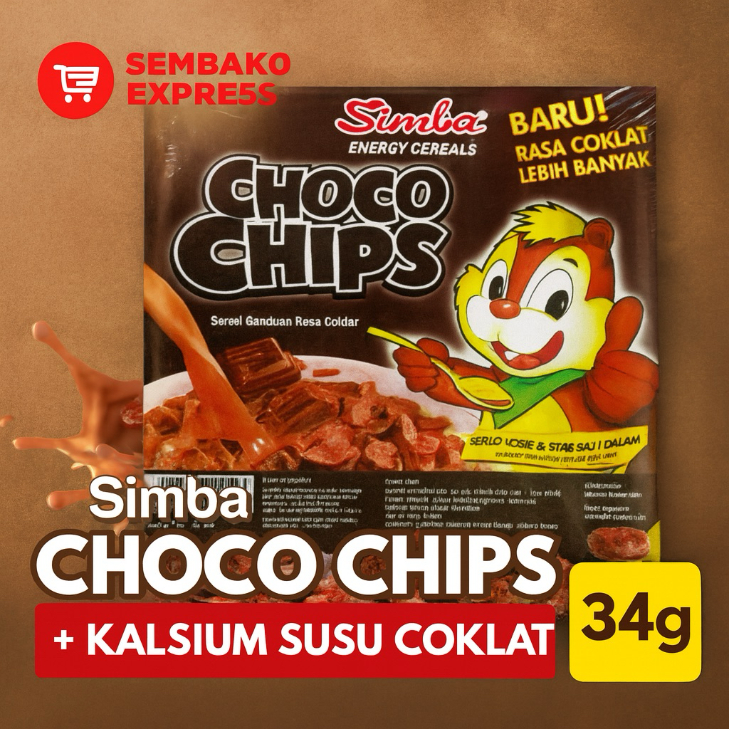 

SIMBA Choco Chips Cereal 34g – Sereal Gandum Coklat + Kalsium Susu Coklat