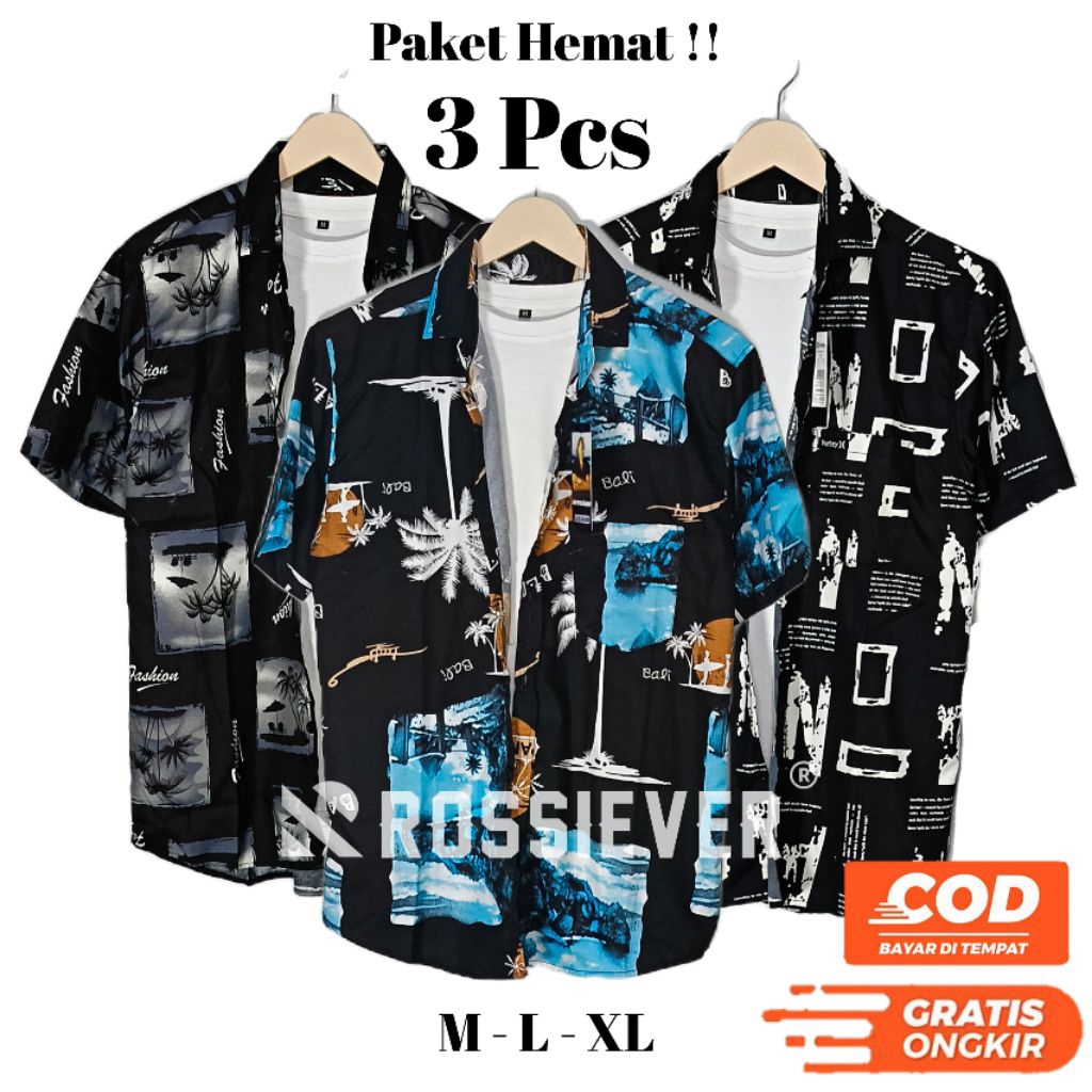 BUNDLING 3 PCS KEMEJA MOTIF LENGAN PENDEK PRIA | KEMEJA HAWAIAN PRIA DISTRO ORIGINAL PREMIUM | KEMEJ