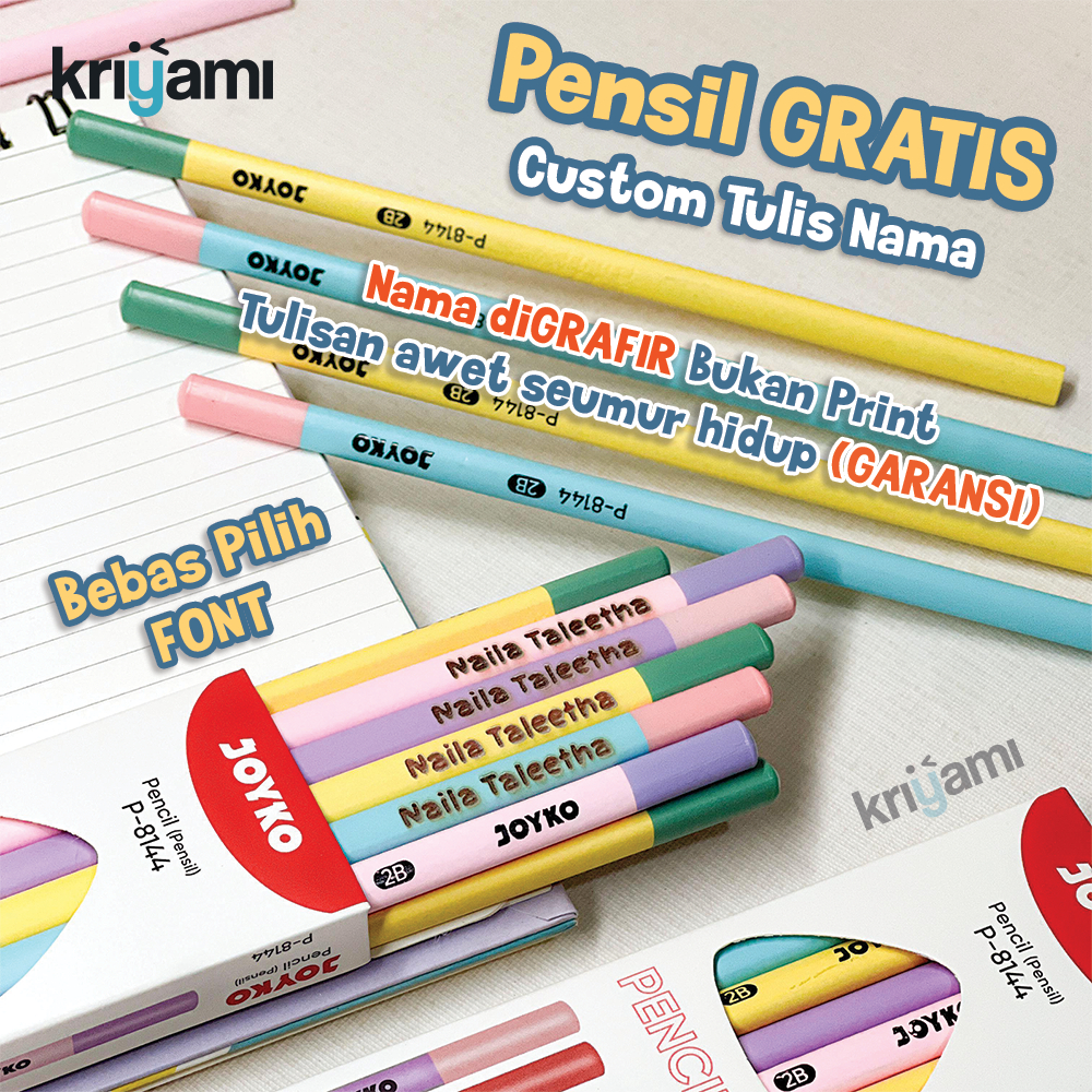 

KRIYAMI ISI 12pcs CUSTOM NAMA PENSIL JOYKO P-8144 2B | Alat Sekolah Gratis Grafir Pensil Nama