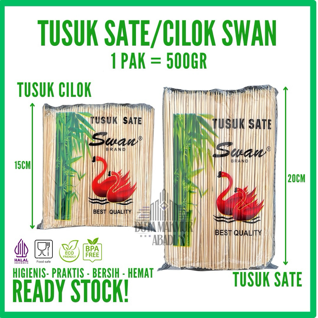 Tusuk Sate & Tusuk Cilok SWAN 15cm 20cm / Tusukan Sosis Cimol Taichan / Tusuk Sate Bambu/Tusuk Sate 