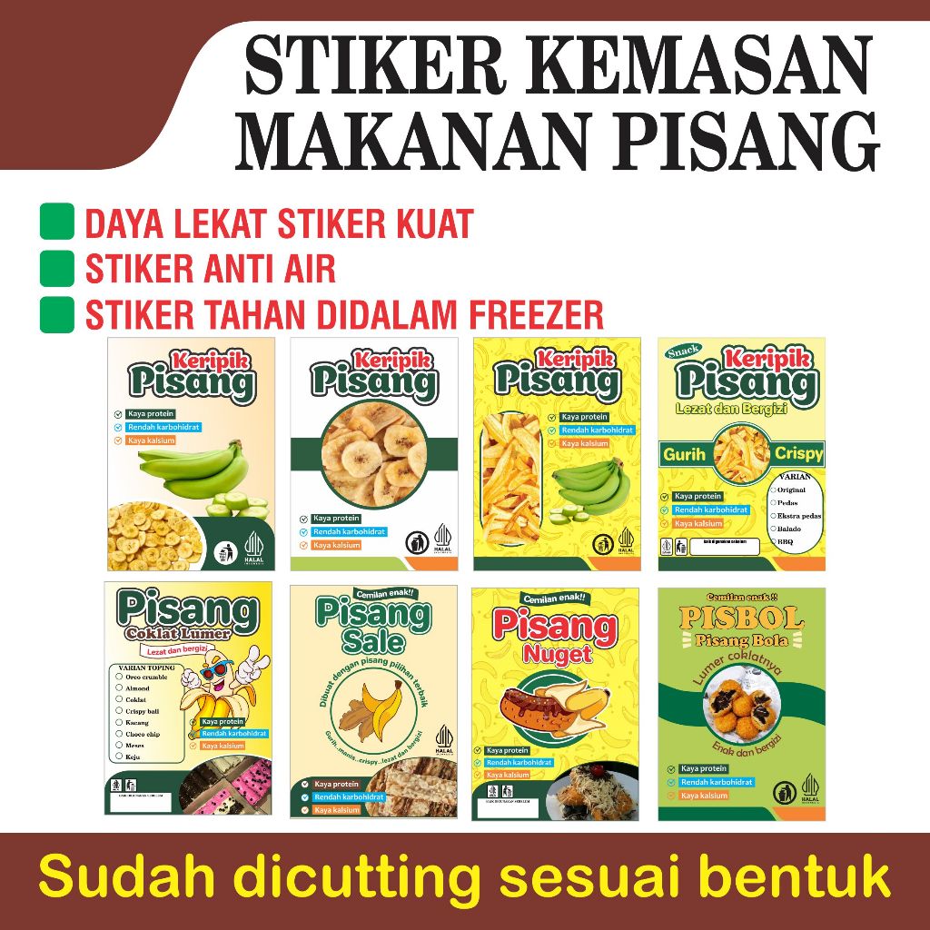 

STIKER LABEL KEMASAN MAKANAN PISANG | STIKER KERIPIK PISANG | PISCOK | PISANG NUGET | PISANG BOLA