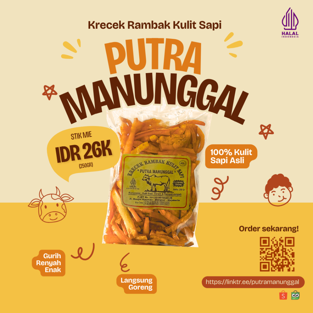 

Krecek Rambak Kulit Sapi Asli Stik Mie 250gr