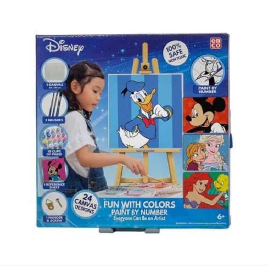 DONALD DUCK POTRAIT Mainan Emco Disney Fun With Colors Paint by Number Cat Air dan Kanvas lengkap de