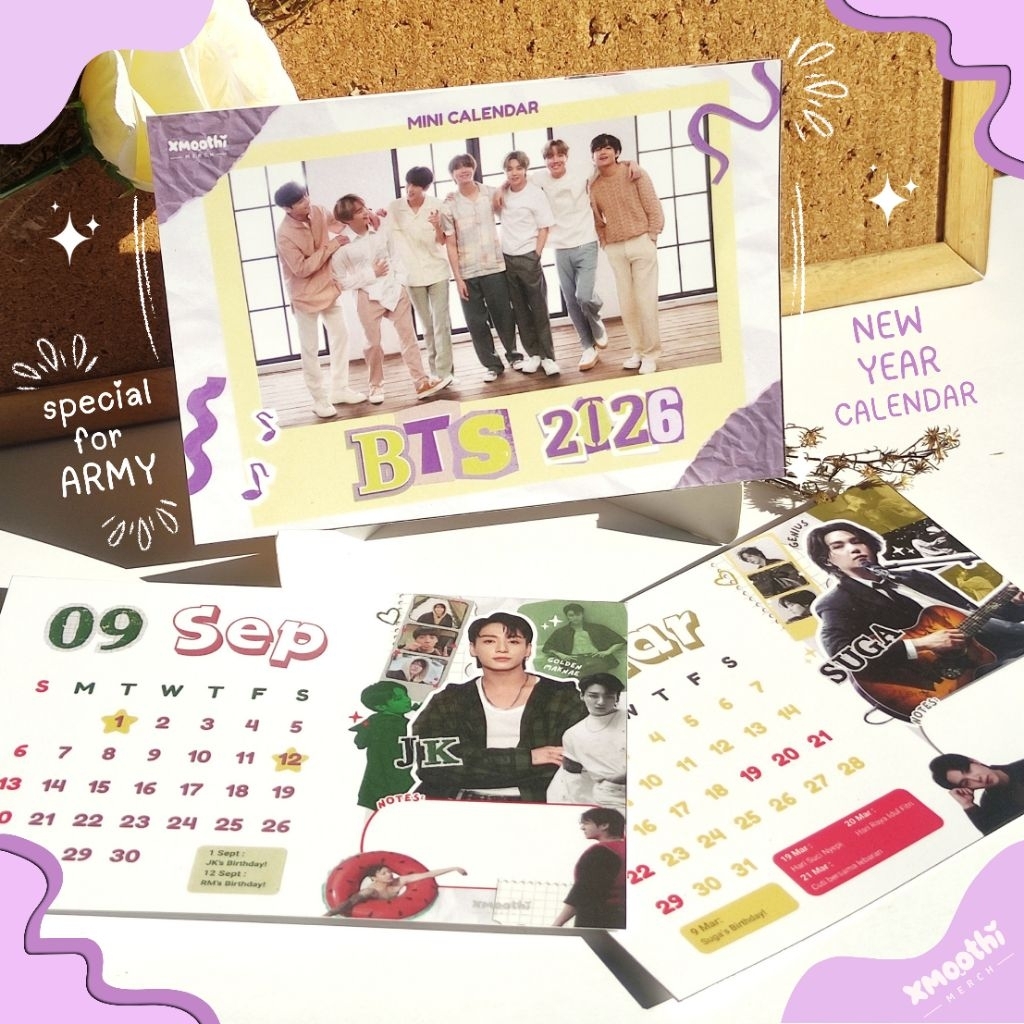 

KALENDER BTS 2026 - KALENDER KPOP - BTS 2026 CALENDAR - Kalender Meja Aesthetic - Kalender Duduk - RM JIN JHOPE SUGA JIMIN TAEHYUNG JUNGKOOK - Merchandise Kpop - BTS ARMY