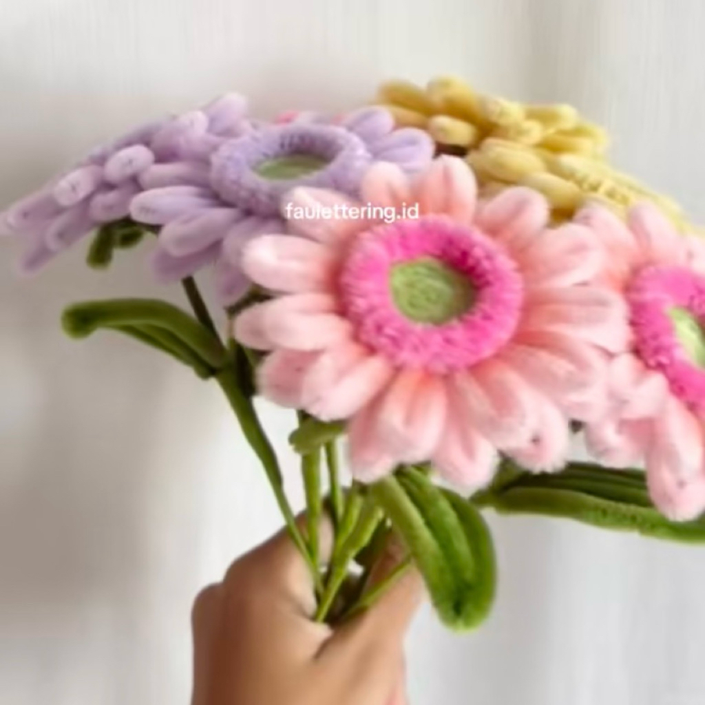 Bunga Gerbera Setangkai | Gerbera Kawat Bulu | Bunga Gerbera Pipe Cleaner | Gerbera Fuzzy Wire