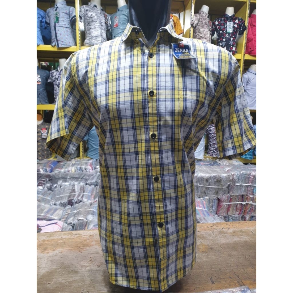 kemeja panel kotak-kotak cowo