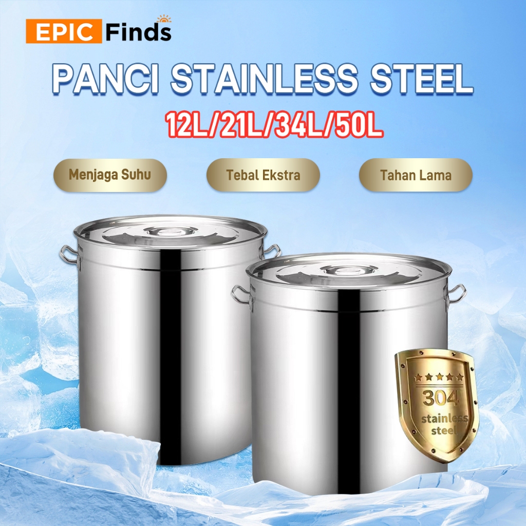 Panci Stockpot Stainless Steel SUS 304 Tebal (25cm/30cm/35cm/40cm) - Multifungsi untuk Sup, Bakso & 