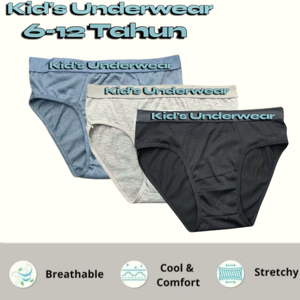 3Pcs Celana Dalam Anak Laki Laki 6-12 Tahun Celana Dalam Anak Cowok Kid's Underwear Sempak Anak Cowo