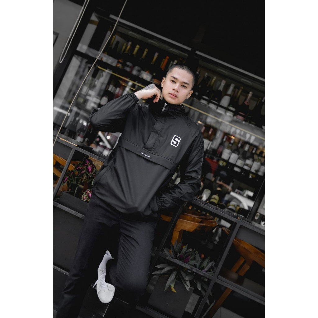 SLVHX Jaket Pria - Jaket Parasut Pria - Jaket Cagoule Denmark Waterproof Windbreakers Hitam Original
