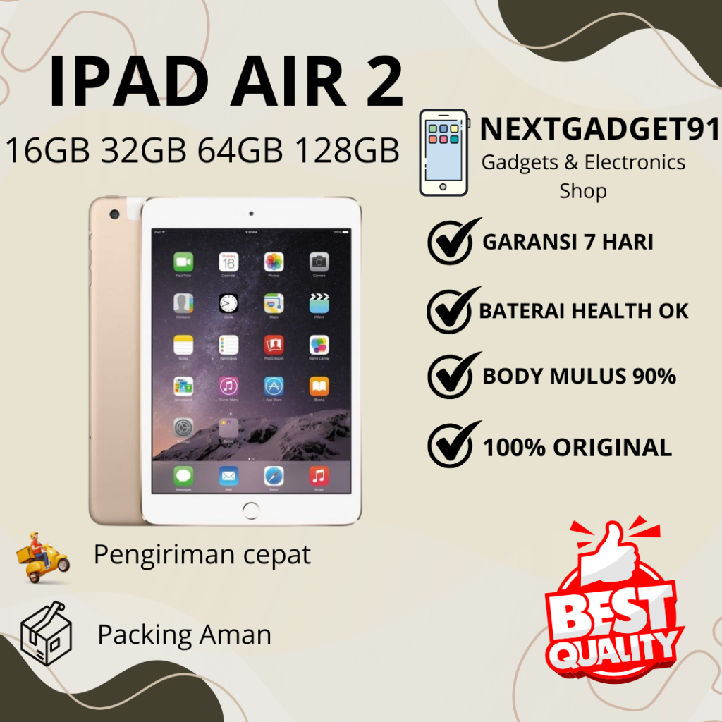 Ipad Air 2 16GB 32GB 64GB 128GB Wifi Only Second ORIGINAL FULLSET - Nextgadget91
