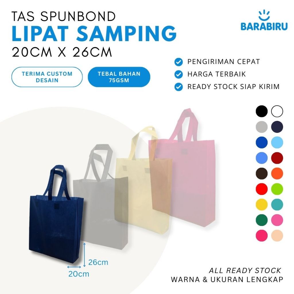 

[ Tas Spunbond ] Goodie Bag 75Gsm Tebal Tali Tote Bag Warna Suvenir Ukuran 20x26