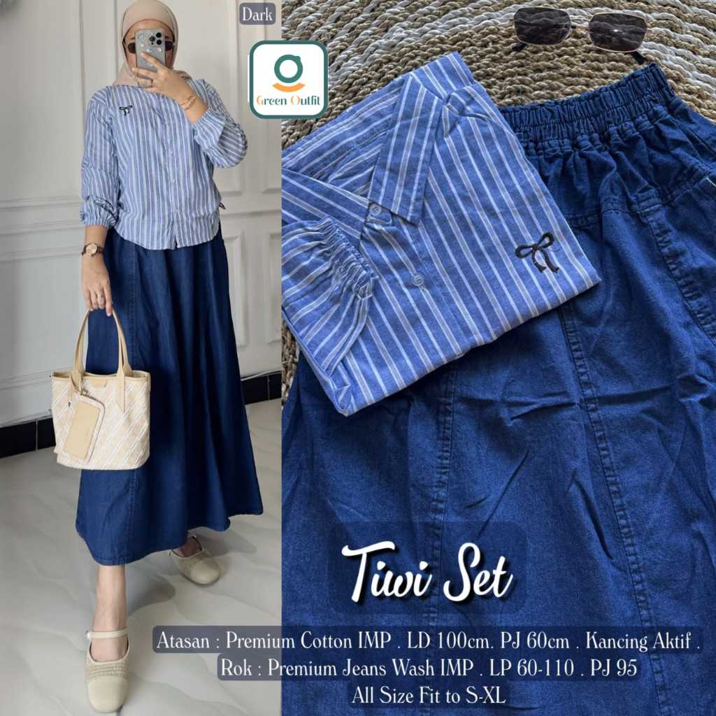 Tiwi set wanita atasan kemeja blouse ld 100 cotton premium busui rok lp 60 -110 jeans washed premium