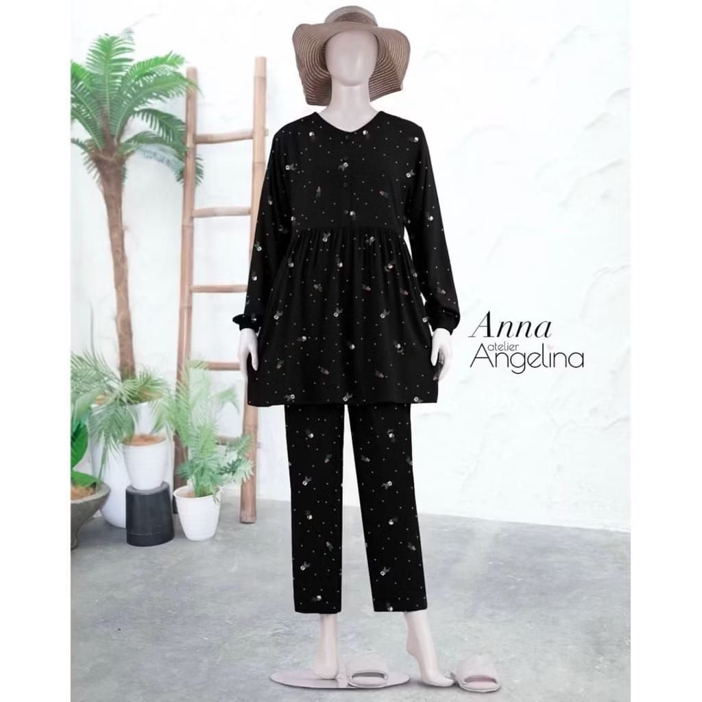 [SIAP KIRIM] ANNA PAJAMAS CACTUS BLACK ANNA HIRIBYA BLACK SIZE S M L XL BY ATELIER ANGELINA
