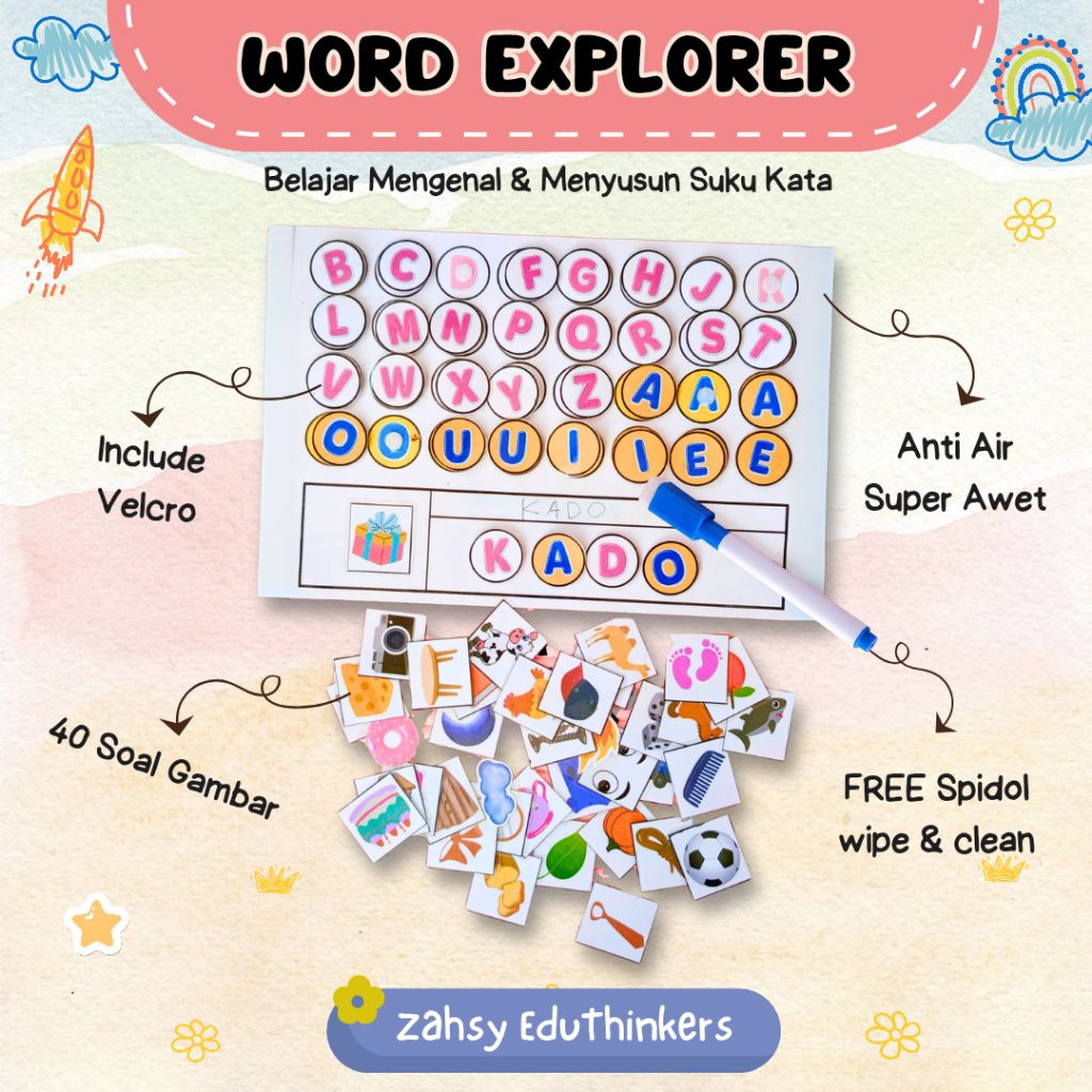 Word Explorer Mainan Edukasi Tempel Mengenal Huruf Belajar Membaca Suku Kata Ala Montessori Anak Bal