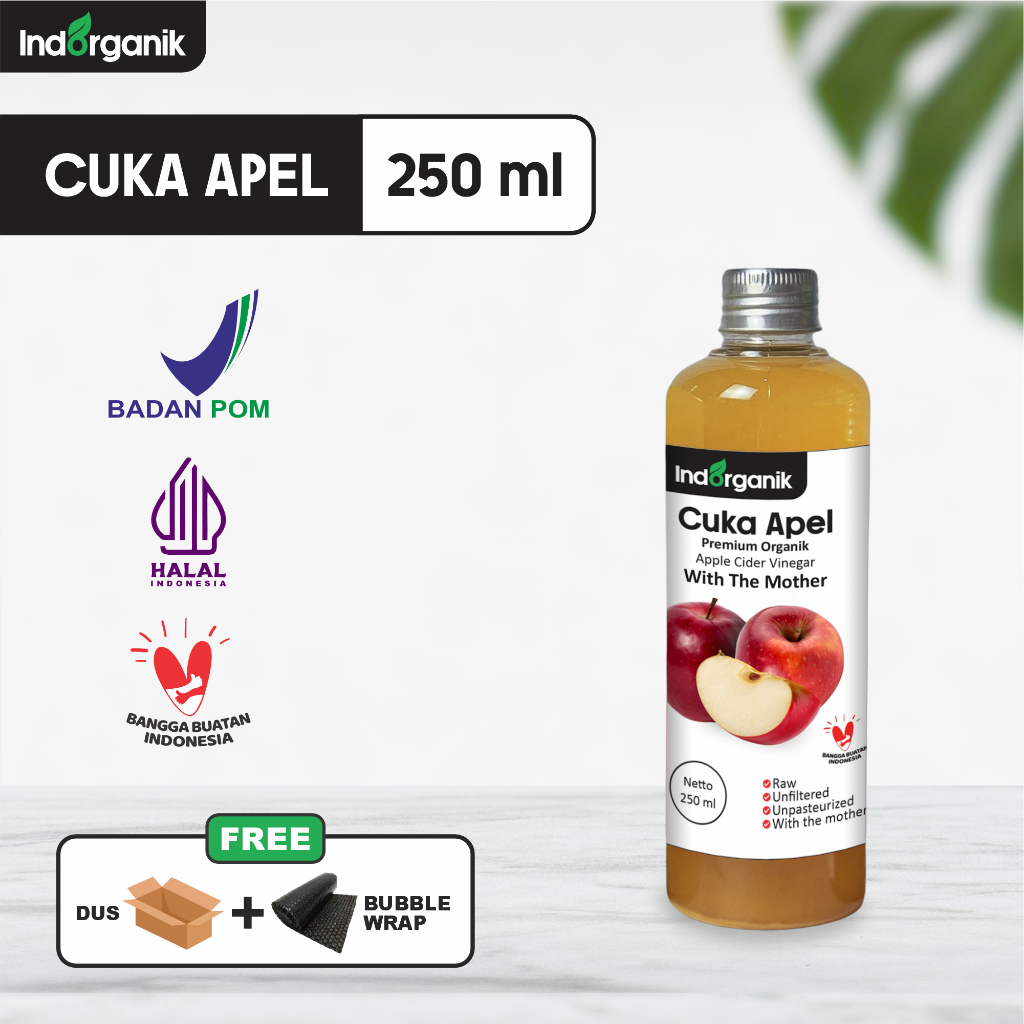 

INDORGANIK - CUKA APEL ORIGINAL 250ML - PREMIUM ORGANIC APPLE CIDER VINEGAR WITH THE MOTHER