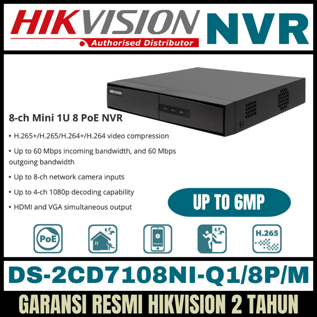 NVR HIKVISION 6MP 8 CHANNEL POE