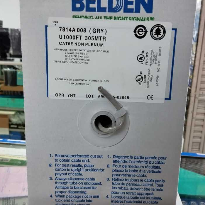 KABEL LAN UTP Cat 6 BELDEN / BELDEN Cat6 Indoor / Kabel data BELDEN cat 6 1 roll 305 meter