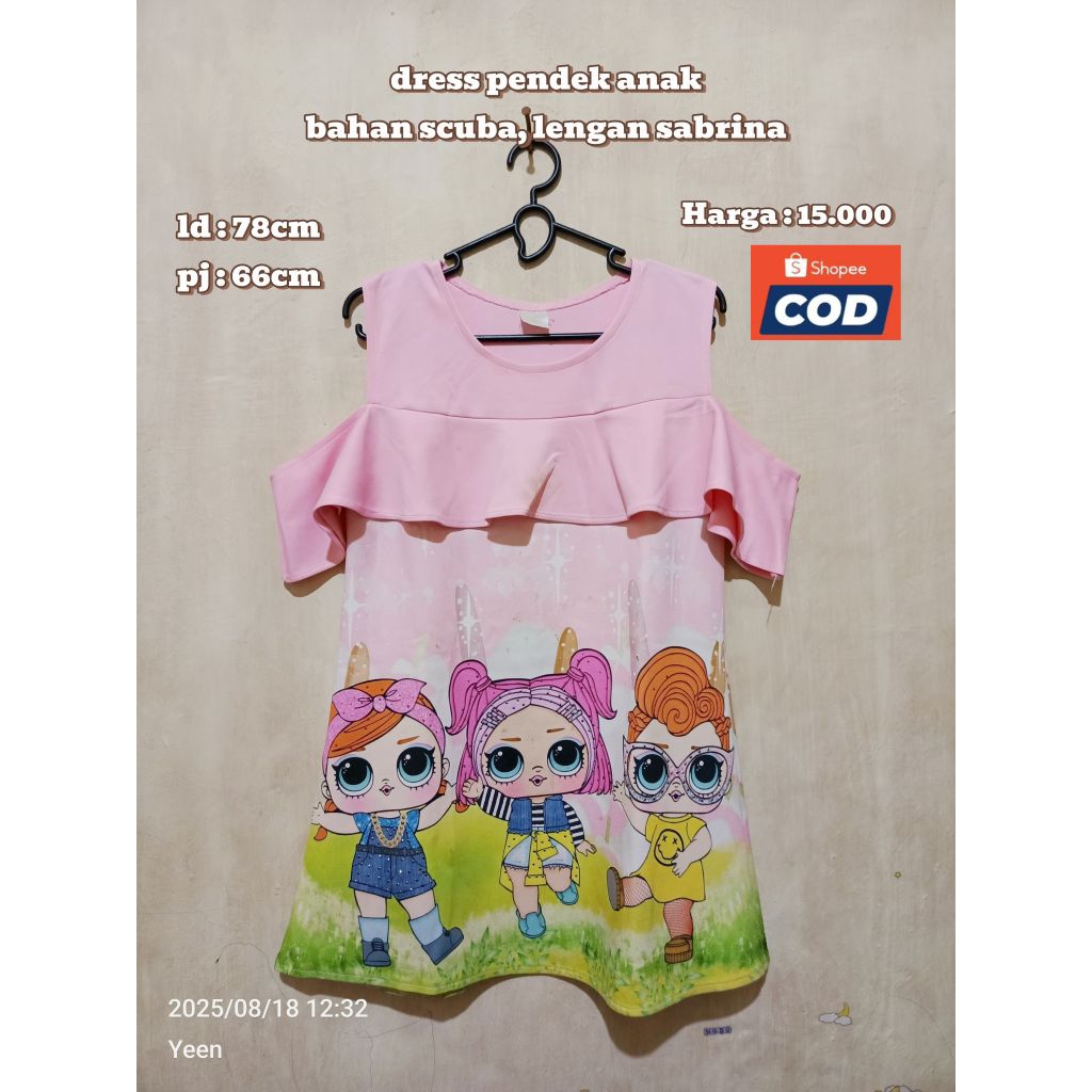 Dress anak model sabrina 6-7 tahun Preloved