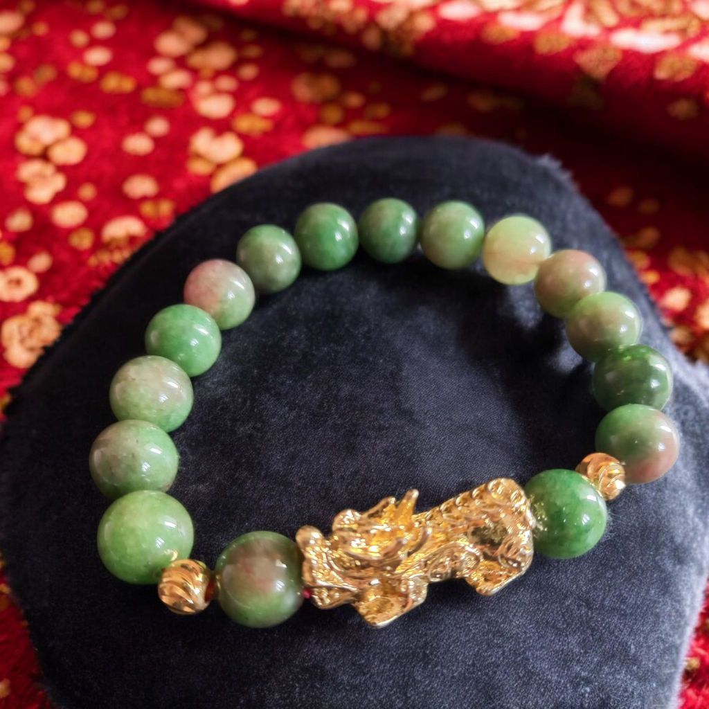Gelang Pixiu Emas 24k giok hijau