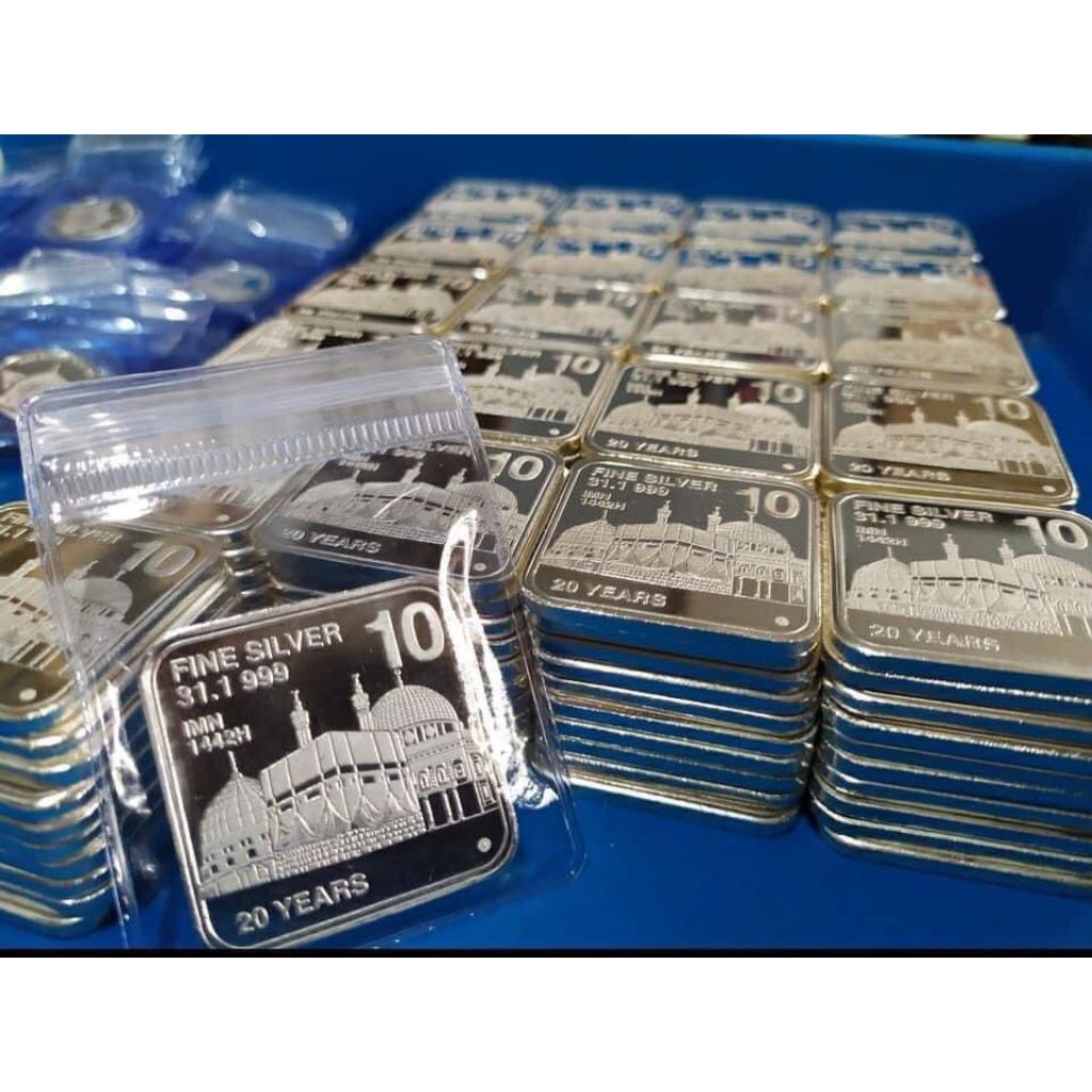 Perak Batangan dan Koin Dirham Asli Murni Fine Silver 999 5 dan 10 Dirham IMN