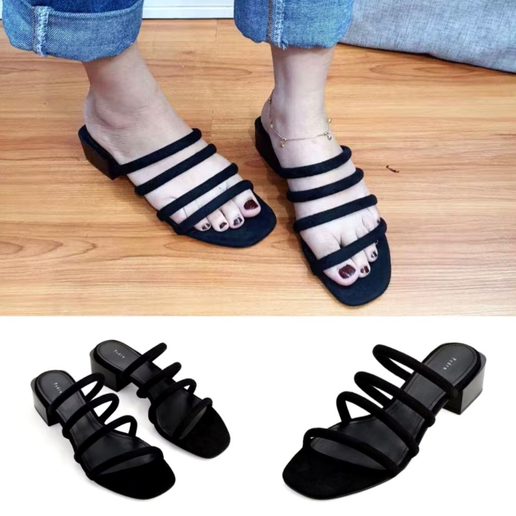 Sepatu PEDRO Strap Suede Heels Shoes