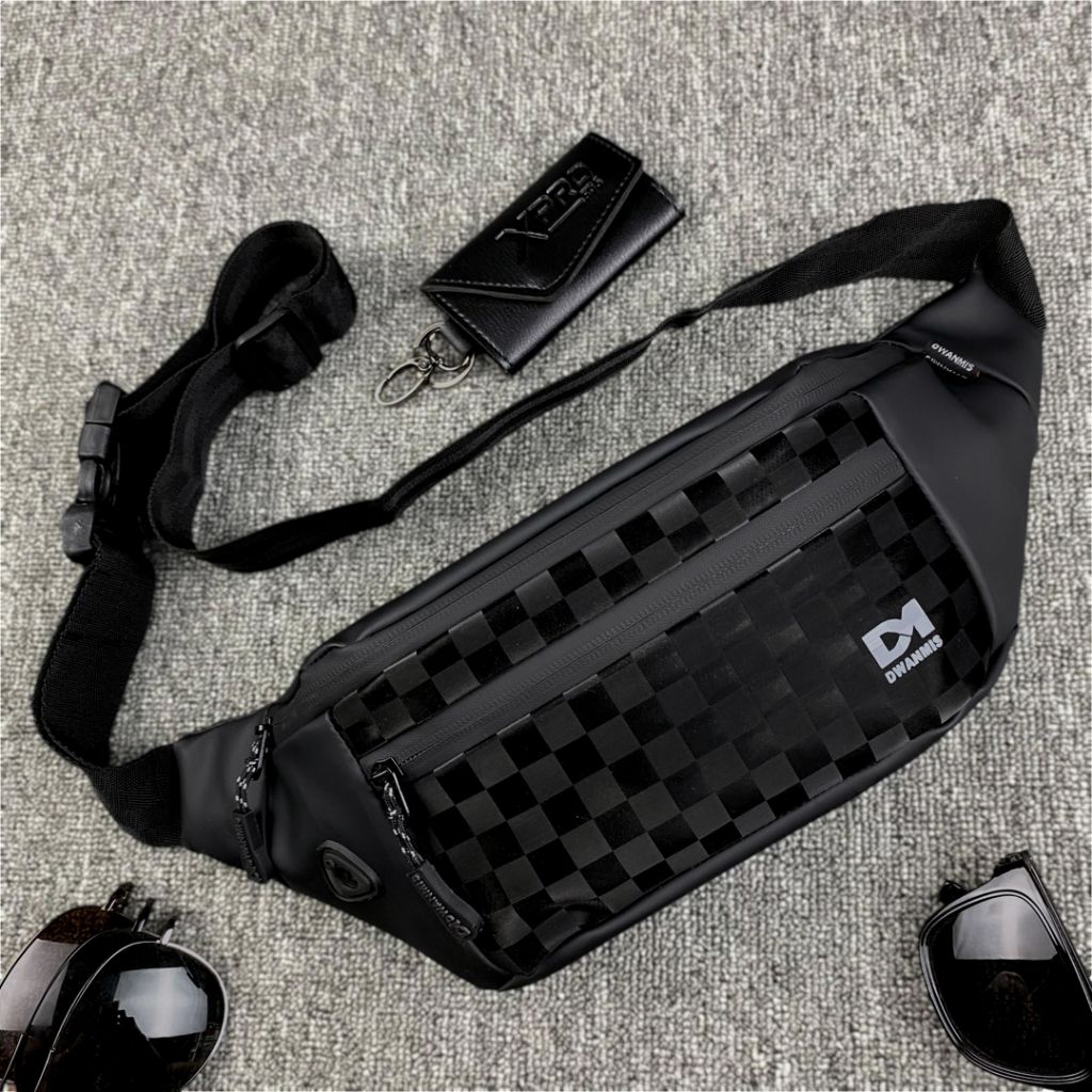 Tas Selempang Original DM || Waistbag Tas Pria Waterproof || Slingbag Pria Wanita Motif Catur