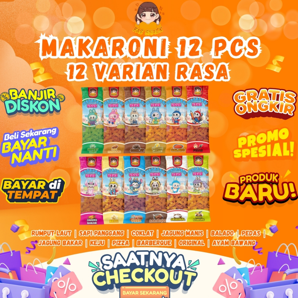 

MAKARONI KARAKTER ISI [ 12 PCS ] 12 VARIAN RASA PAKET USAHA VIRAL BY FASSNACK