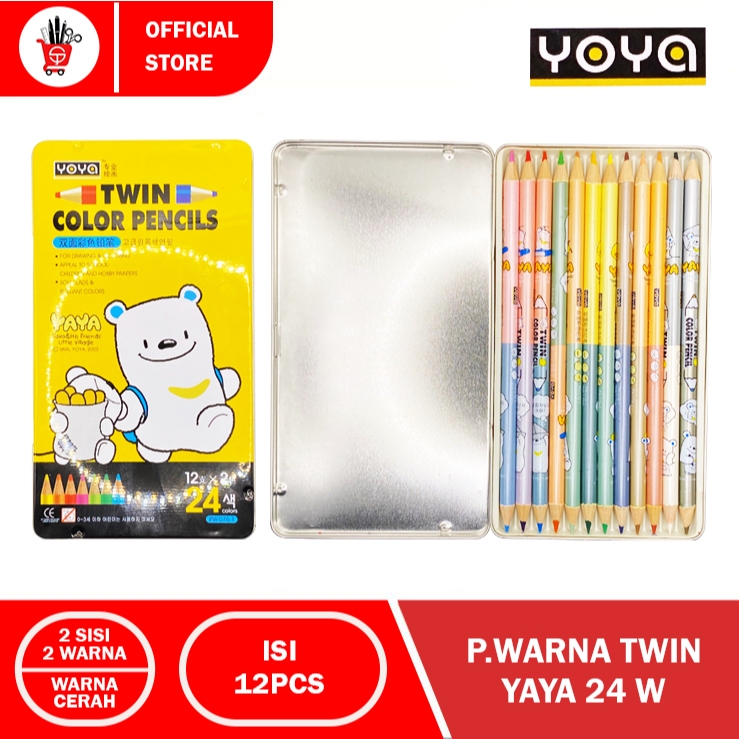 

PENSIL WARNA TWINS YAYA YOYA 24 W | SATU PENSIL 2 WARNA (12PCS)
