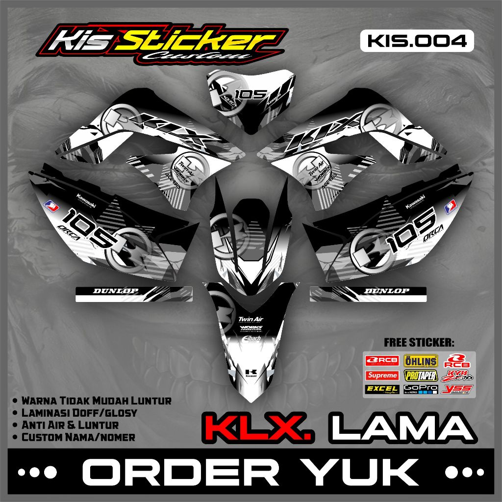 Decal Sticker Variasi KLX Lama / Dekal Stiker Striping Kawasaki KLX Lama/S Custom Nama/Nomer KiS.04
