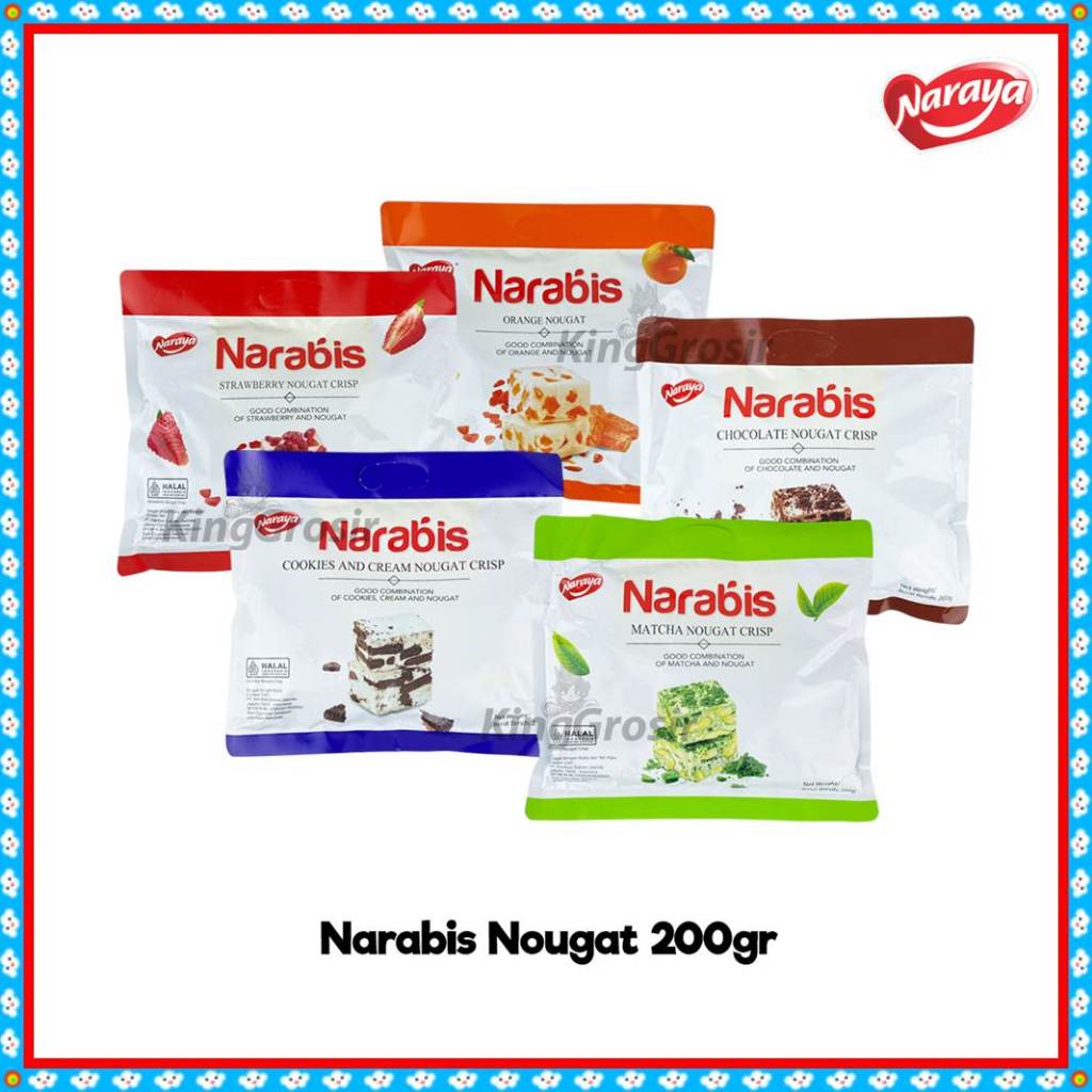 

Naraya Narabis Nougat Crisp 200gr Camilan Kenyal dan Lembut dengan Coklat dan Buah Kering