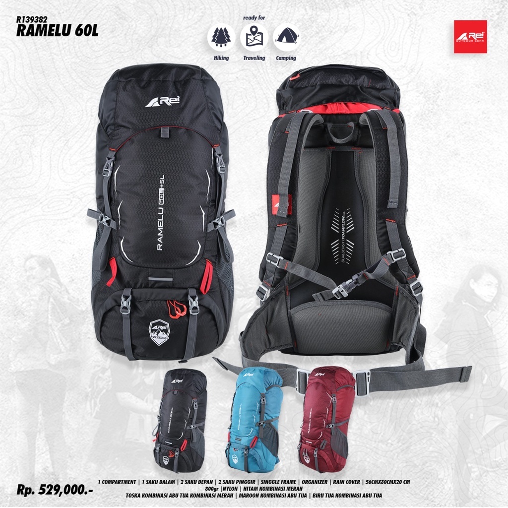 CARRIER AREI RAMELU 60L ORIGINAL TAS GUNUNG AREI OUTDORGEAR
