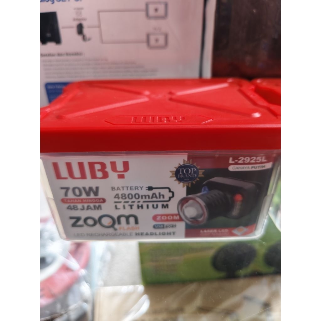 LUBY Senter Kepala Zoom Anti Air 2925 70 W Cahaya Putih Kuning Headlamp 70Watt Luby L-2925