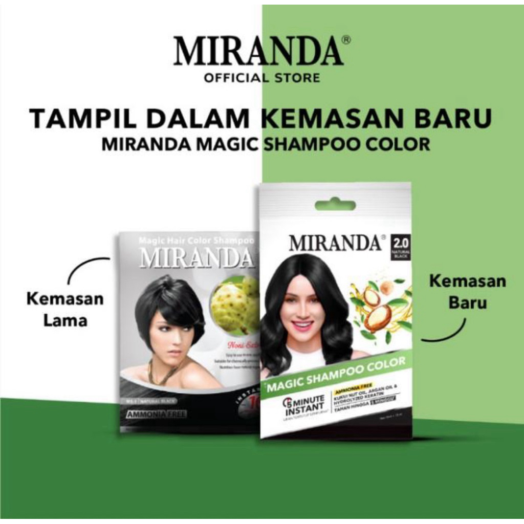 MIRANDA MAGIC SHAMPOO COLOR SACHET// SHAMPOO PEWARNA RAMBUT 30ml SHAMPO SEMIR LANGSUNG JADI
