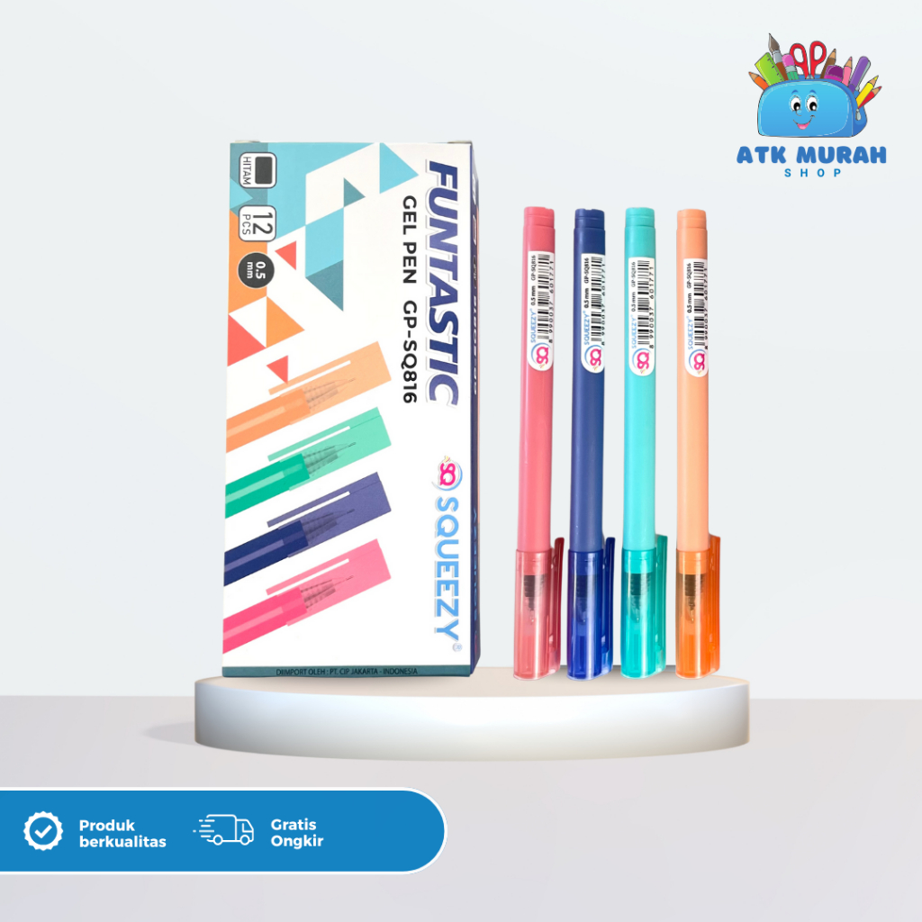 

(1PACK=12PCS) Pulpen Bolpen Gel Pen SQUEEZY GP-SQ816 Funtastic Hitam 0.5
