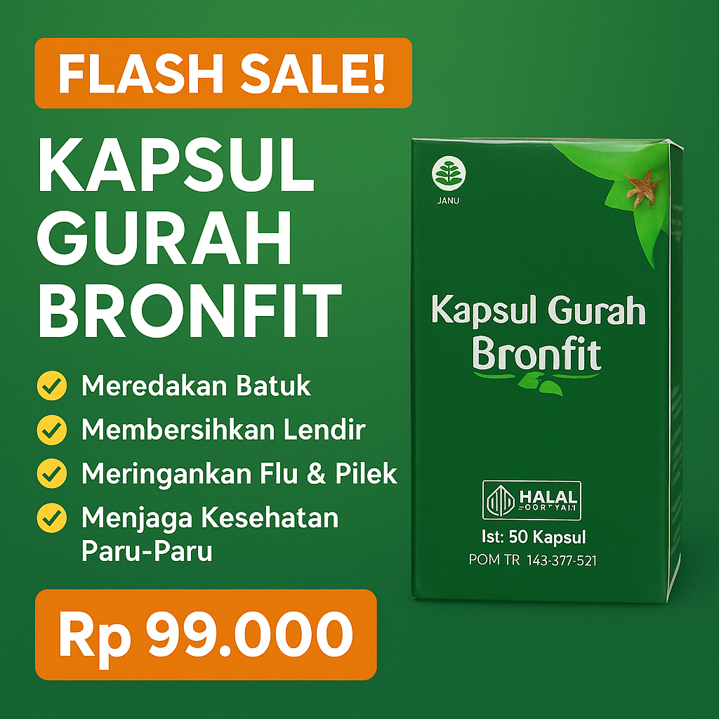 Gurah Bronfit 50 Kapsul BPOM – Obat Herbal Batuk, Flu, Sesak Nafas