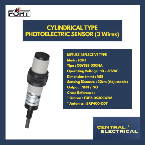FORT Cylindrical Photoelectric Sensor 10-30VDC (Diffuse-Reflective Type), M18/30cm (Adj) merk FORT t
