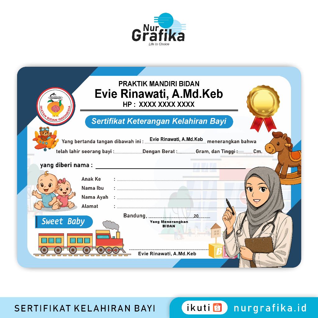 

( 1Pack isi 12Pcs ) Sertifikat Kelahiran Bayi Bidan