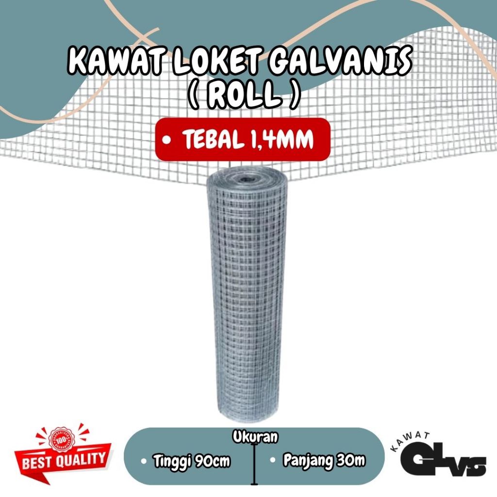 Kawat Ram Wiremesh Galvanis Kotak 12x12mm tebal 1,4mm T. 90cm x 30m